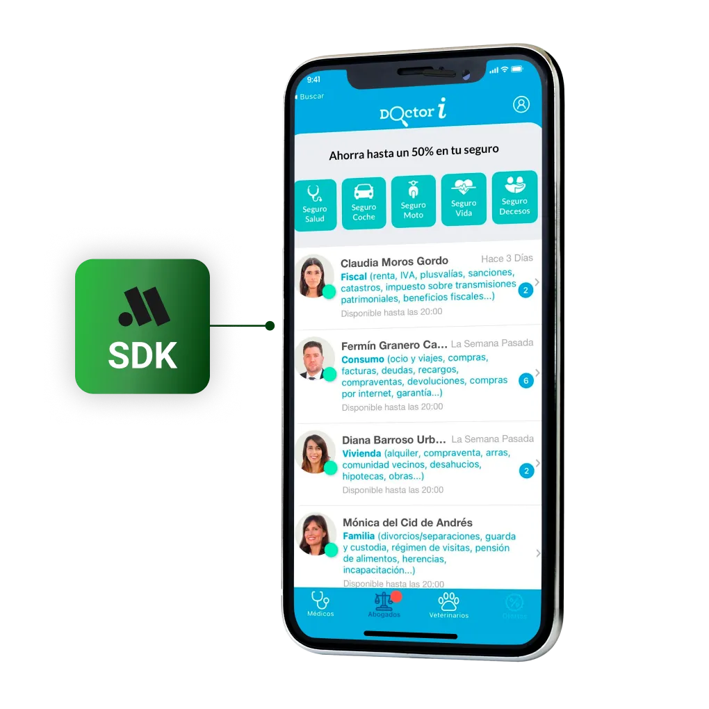MeetingLawyers-SDK integriert in eine App eines Drittanbieters